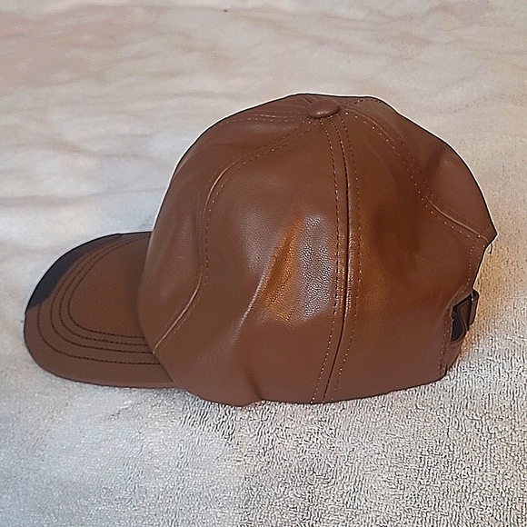 Unisex/Humans' PU Leather Baseball Cap, Brown/Khaki - Picture 5 of 5
